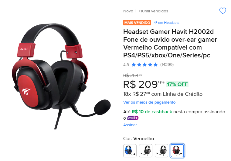 imagem_2025-12-26_200151716 Headset Gamer Havit H2002d Fone de ouvido over-ear gamer Vermelho Compatível com PS4/PS5/xbox/One/Series/pc
